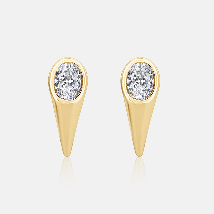 Oval Diamond geometric Stud earrings with .28 carat total oval diamonds in 14 Karat Yellow Gold