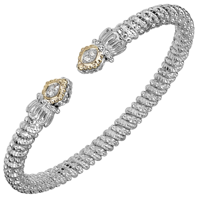 Open Cuff Vahan Bracelet 4mm with .06ct of Diamonds in 14K yellow Gold and Sterling Silver