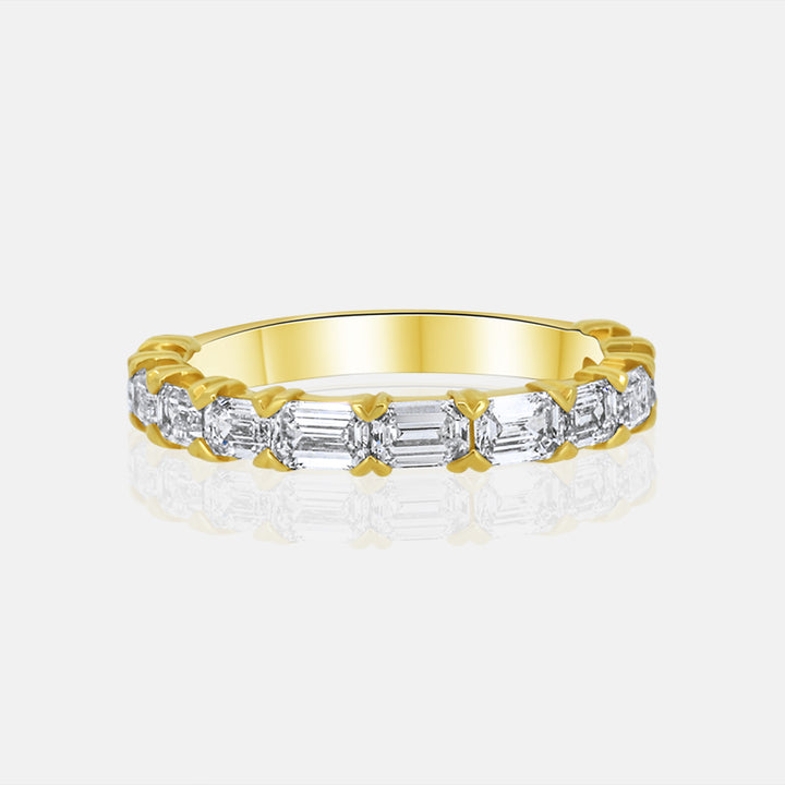 14k yellow gold emerald cut ladies band with 1.75 carats of diamonds