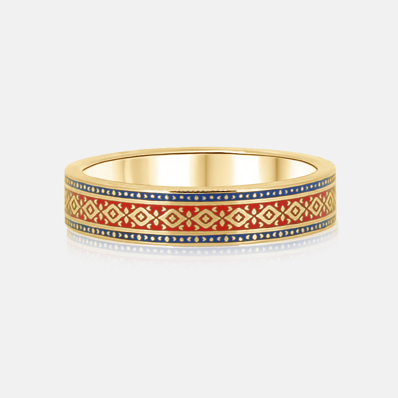 Persian Rug inspired band in 14K yellow gold and ceramic