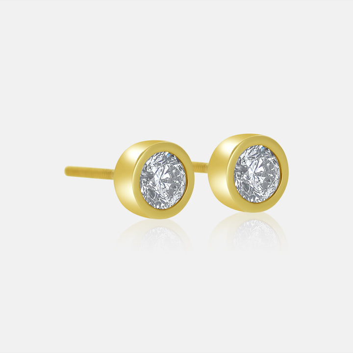 Bezel Set Round Diamond Studs in 14K Yellow Gold with 1.00 carat of diamonds