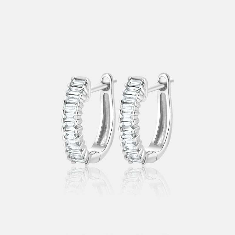 18K white gold baguette hoop earrings