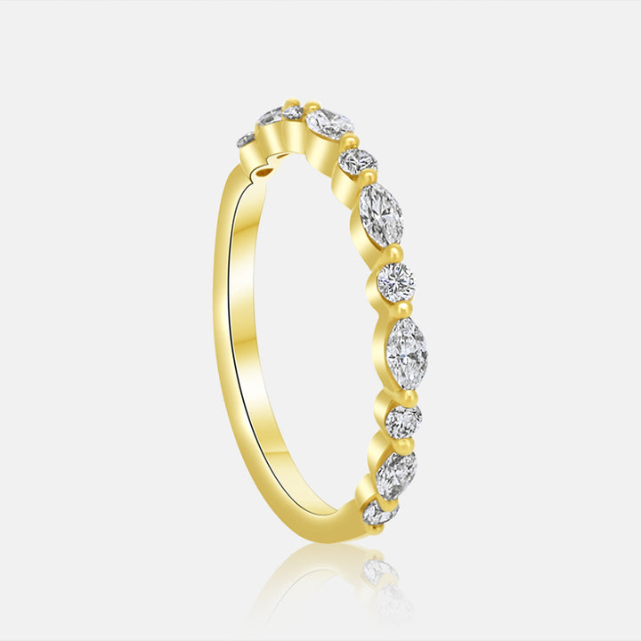 Marquise & Round shared prong wedding band in 14k yellow gold with .50 carats of diamonds