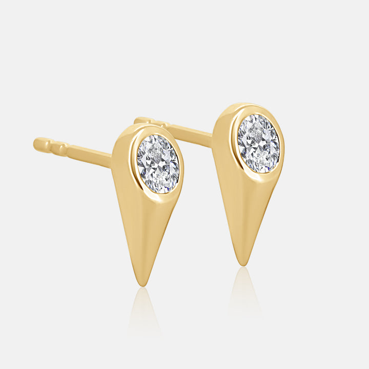 Oval Diamond geometric Stud earrings with .28 carat total oval diamonds in 14 Karat Yellow Gold