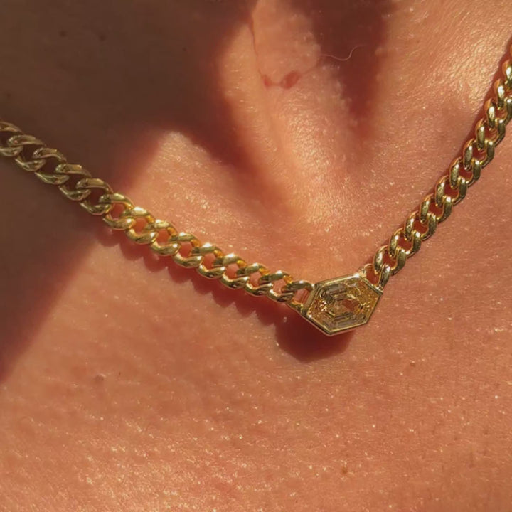 Yellow Hexagon Diamond Bezel Set Necklace with a 2.07 carat Diamond in 14K Yellow Gold