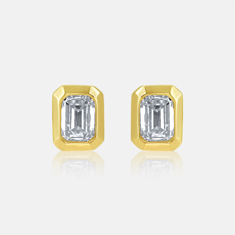 Bezel Set Emerald Cut Diamond Studs in 14K Yellow Gold with .45 carat of Diamonds