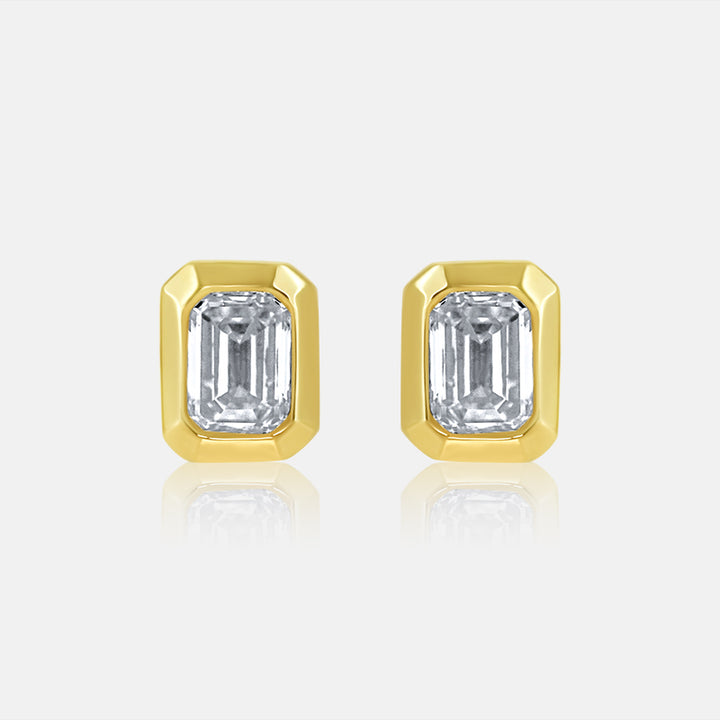 Bezel Set Emerald Cut Diamond Studs in 14K Yellow Gold with .45 carat of Diamonds