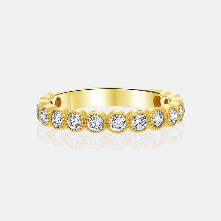 yellow gold bubble diamond band with milgrain beading