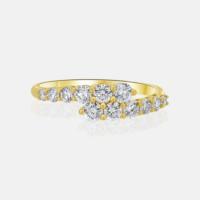 Graduating Bypass Wedding Band in 14k yellow gold with .81 carats of diamonds