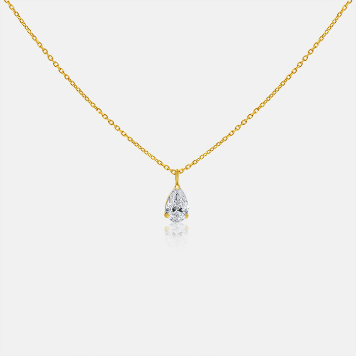 Solitaire Pear Shape Diamond Necklace in18K Yellow Gold .52cts