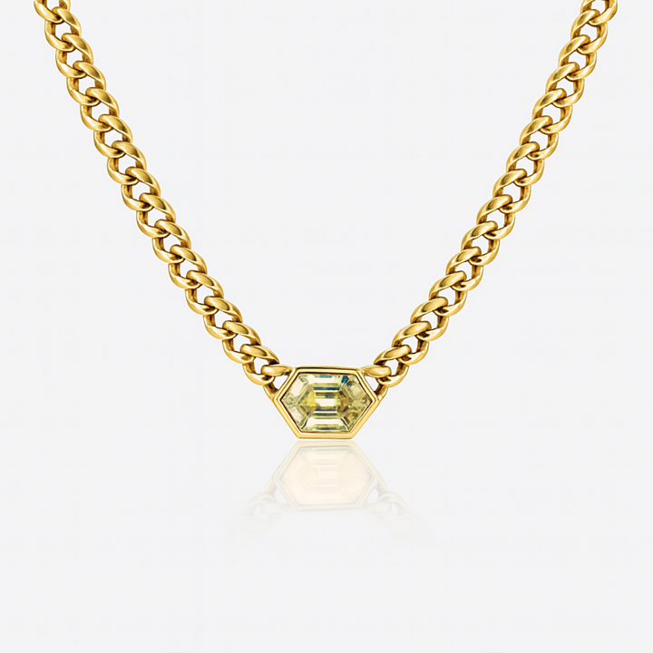Yellow Hexagon Diamond Bezel Set Necklace with a 2.07 carat Diamond in 14K Yellow Gold