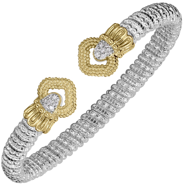 Open Cuff Vahan Bracelet 6mm with .11ct in 14K Yellow Gold and Sterling Silver