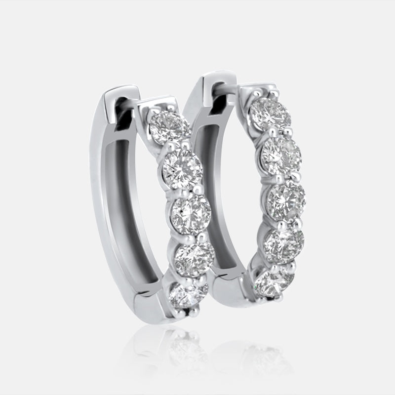 Medium Sized Diamond Hoop Earring in 14K White Gold with 1.96 carat of Diamonds