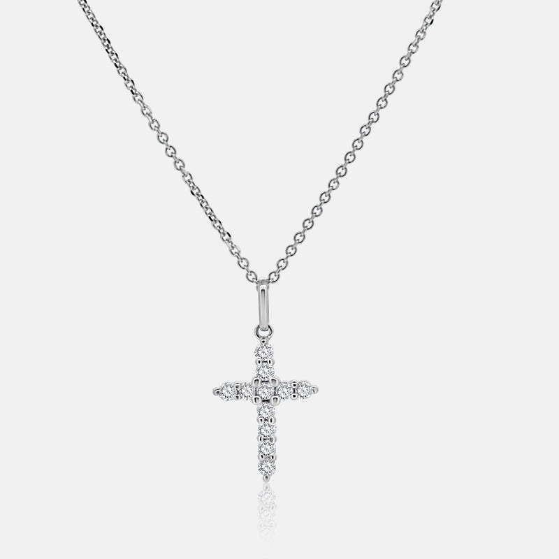 Mini Diamond Cross White Gold Necklace with .27ct diamonds in 14 Karat White Gold