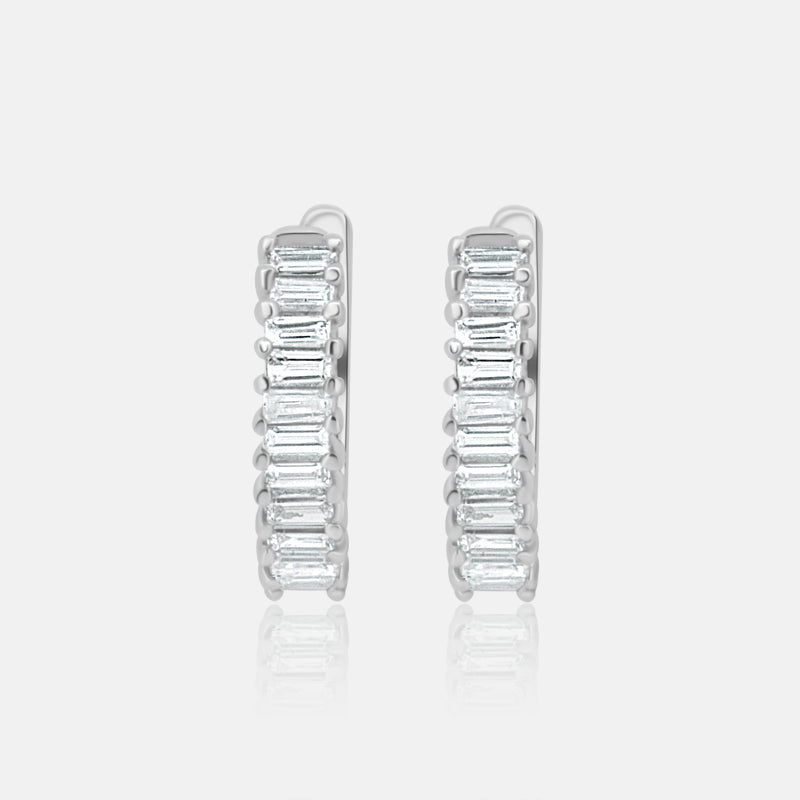 white gold baguette diamond hoop earrings