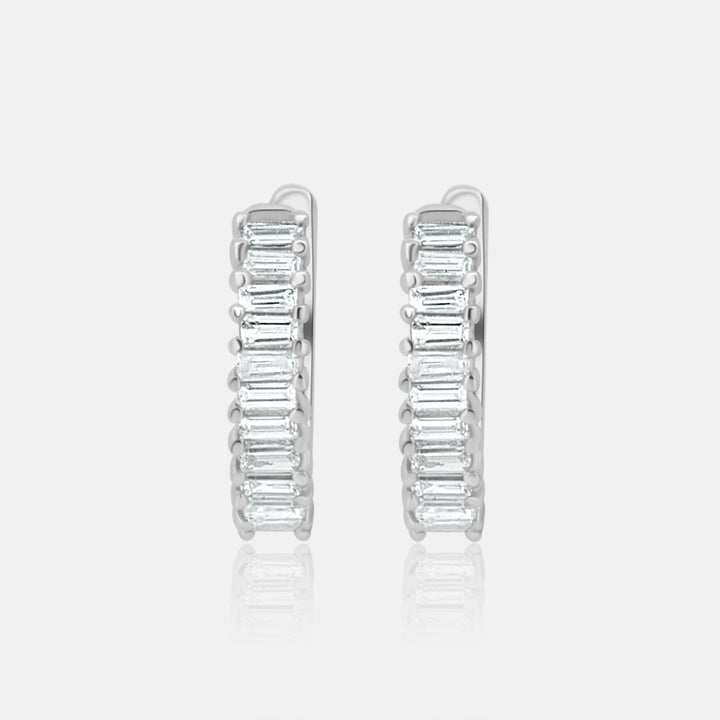 white gold baguette diamond hoop earrings