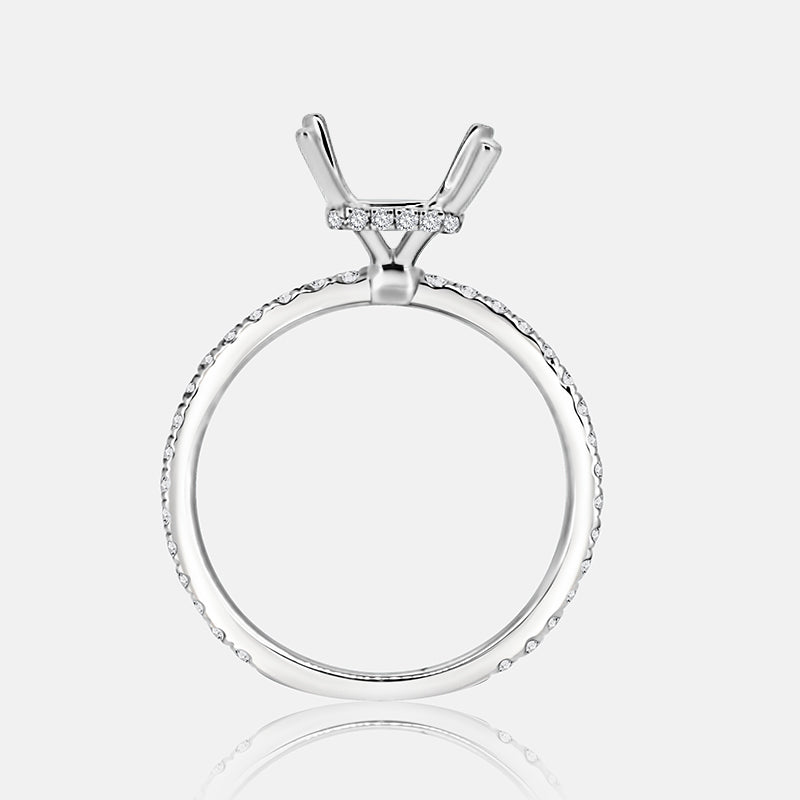 Solitaire Hidden Halo Engagement Ring with .50 carats of pave diamonds in 14 Karat White Gold