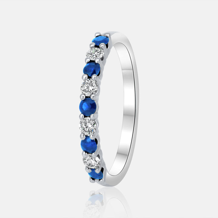 14k White Gold Ladies Band with .23cts of diamond and .32cts of sapphire