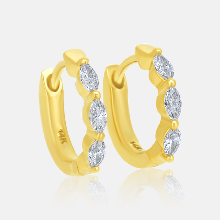 Marquise Diamond Huggie Earrings in 14K Yellow Gold with .37 carat of Diamodns