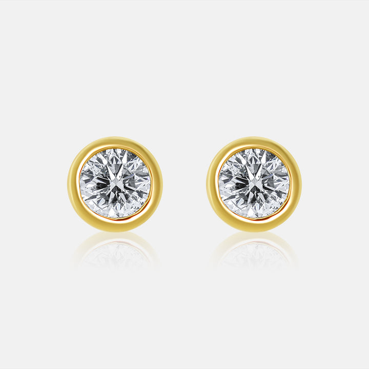 Bezel Set Round Diamond Studs in 14K Yellow Gold with 1.00 carat of diamonds