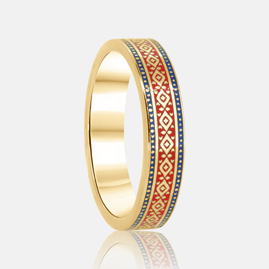 14K Gold & Ceramic Persian Rug Band | Red & Navy Blue Pattern – Masina ...