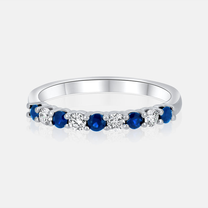 14k White Gold Ladies Band with .23cts of diamond and .32cts of sapphire