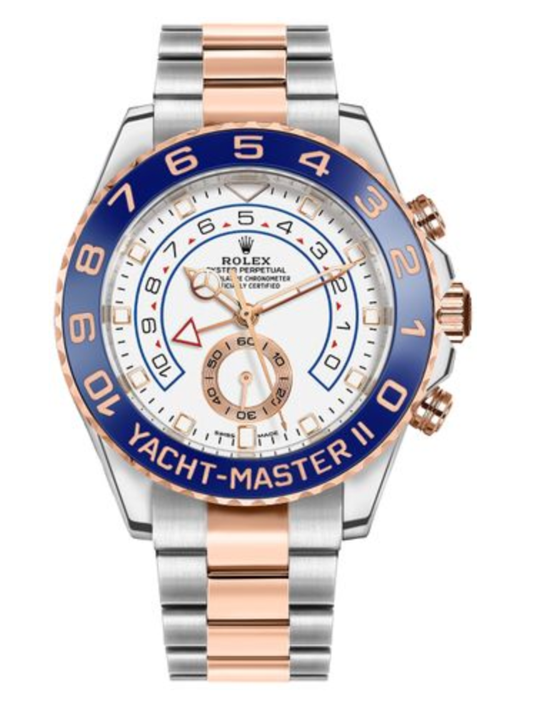 Pre-Owned Rolex Yachtmaster II White Dial on Rose Gold and Stainless Steel Oyster 116681