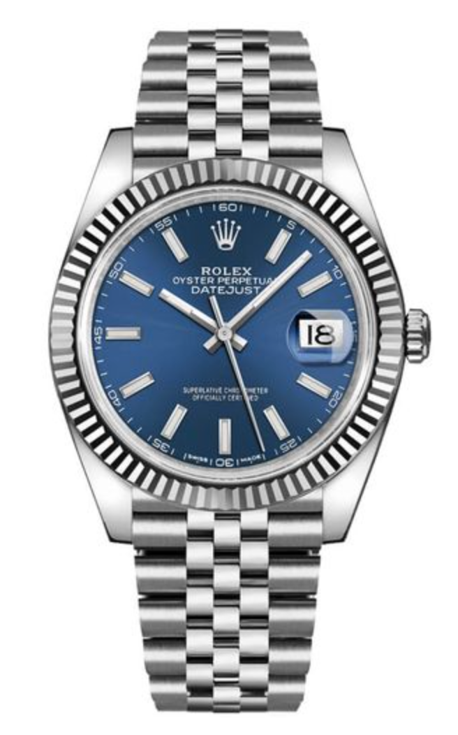 Pre-Owned Rolex Datejust 41 Blue Stick Dial on Jubilee 126334