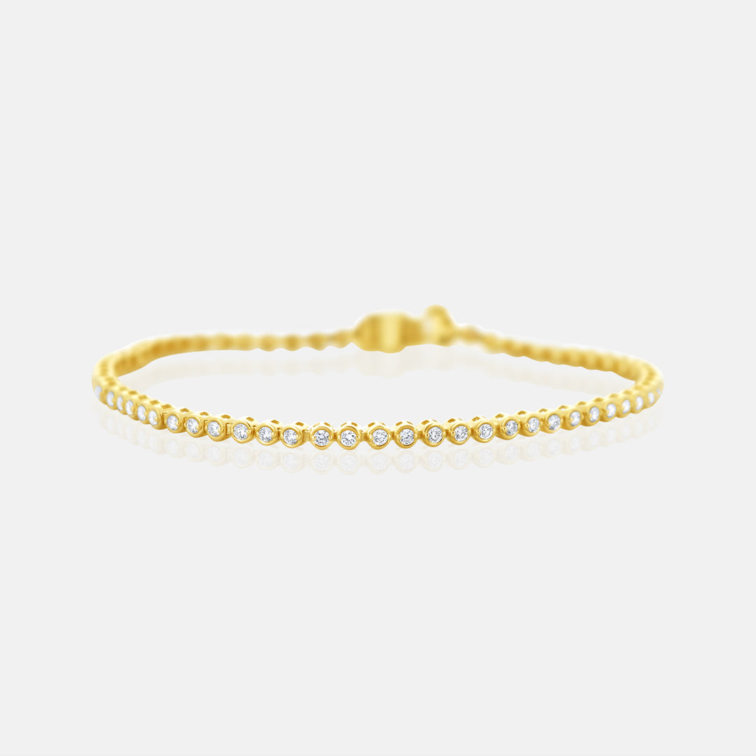 Bezel Set Round Diamond Tennis Bracelet in 14 Karat Yellow Gold Bracelet with .98 Carats of Diamonds