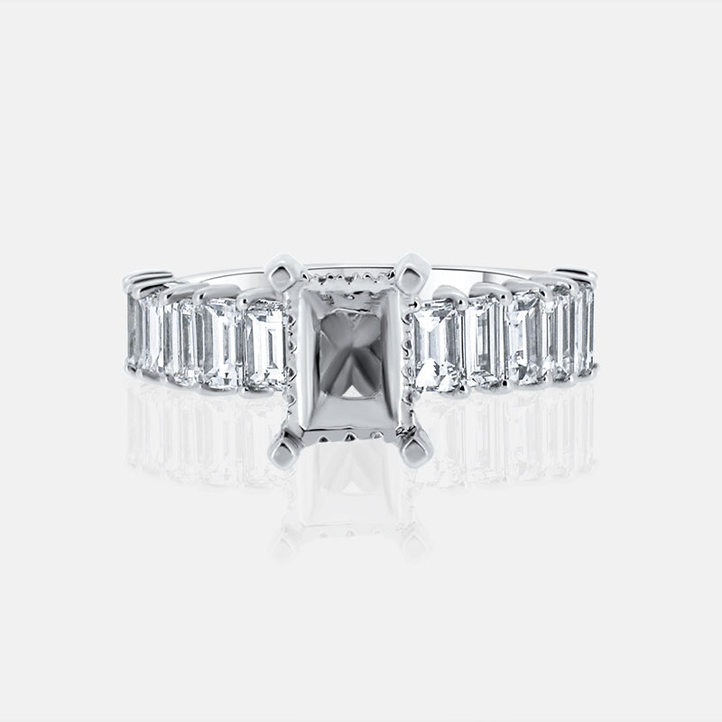 Solitaire Engagement Ring with 1.85 carat of Baguette Diamonds in 14K White Gold