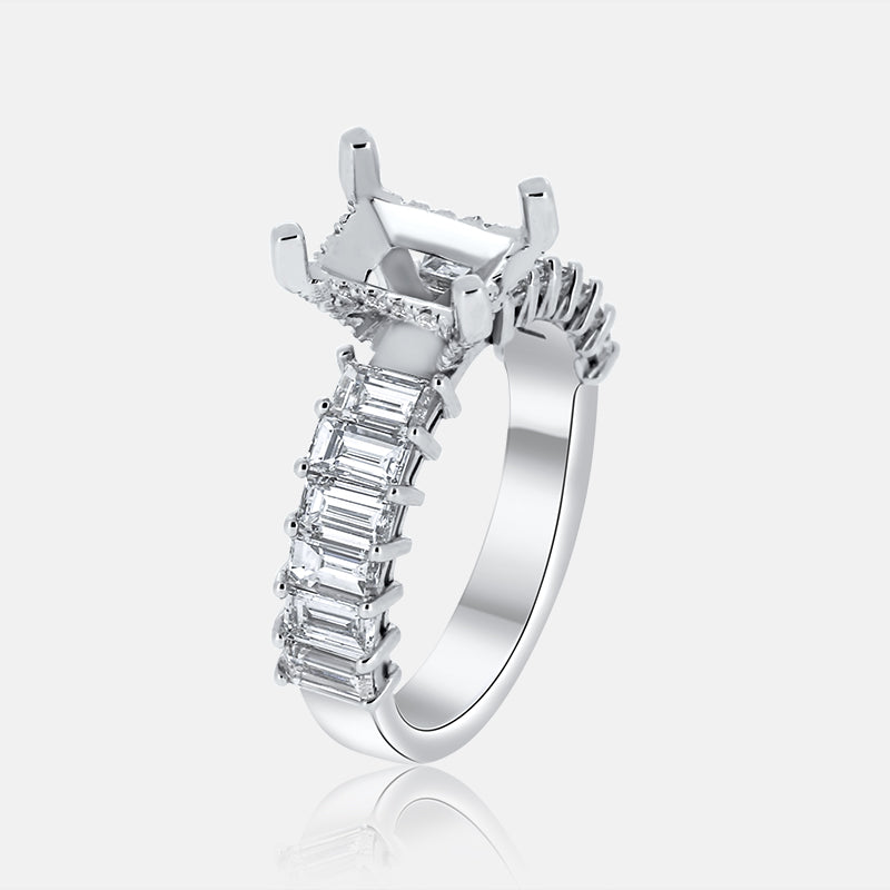 Solitaire Engagement Ring with 1.85 carat of Baguette Diamonds in 14K White Gold