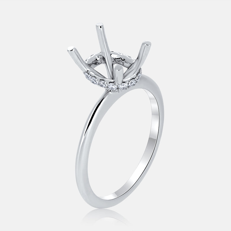 Solitaire Oval Hidden Halo Engagement Ring with .20 carat of Diamonds in 14K White Gold