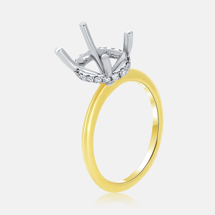 Solitaire Hidden Halo engagement ring with .20 carat of diamonds in 14K Yellow and White Gold
