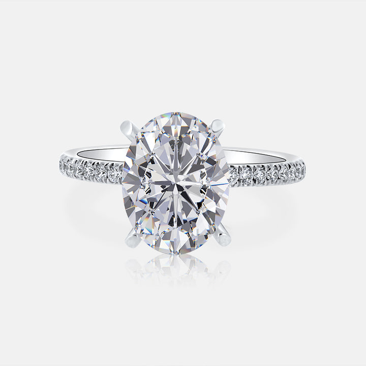 Solitaire Hidden Halo Oval Engagement Ring with .45 carat of round diamond in 14K White Gold