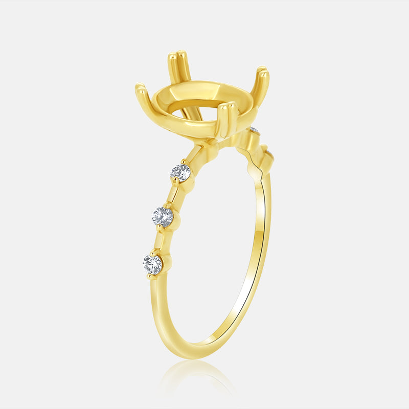 Solitaire Oval Engagement Ring with .15 carat of spaced out round diamond in 14K Yellow Gold