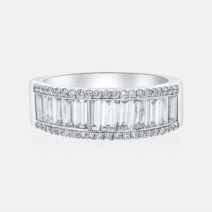 18 Karat White Gold Ladies Right Hand Ring with 2.30 carats of Baguette and Round Diamonds