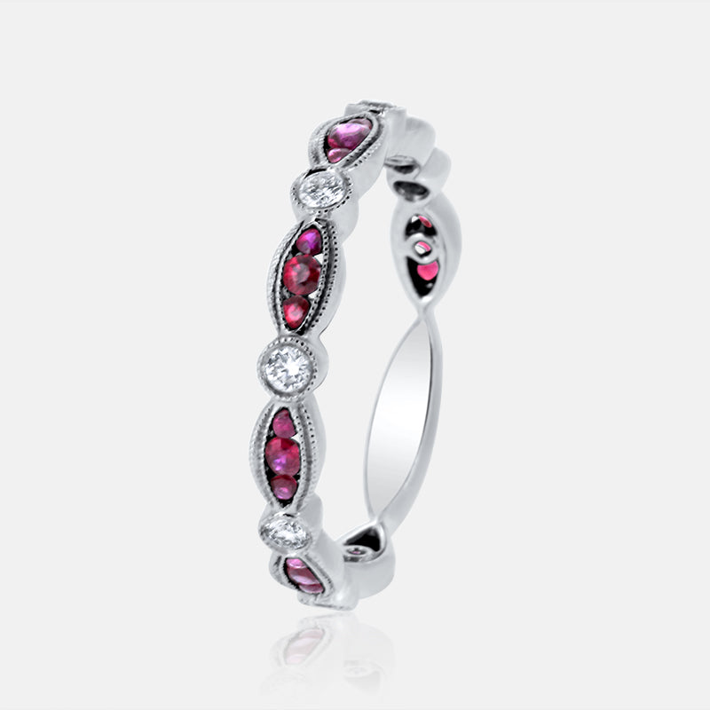Diamond and Ruby Wedding Band with .16 Carat of Diamonds and .39 carat of Rubies
