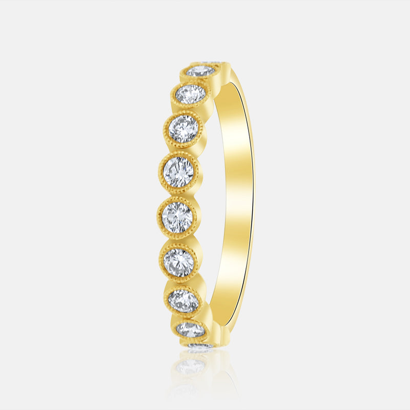 Diamond Bezel Wedding Band with .48 carat of Diamonds in 14 Karat Yellow Gold