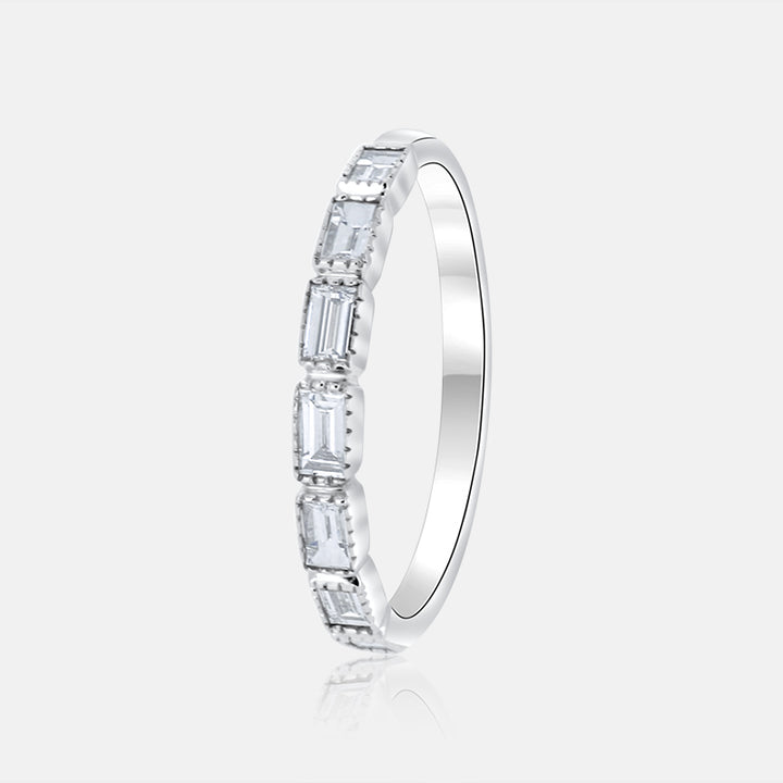 Vintage Inspired Diamond Wedding Band with .45 Carat of Baguette Diamond in 14 Karat White Gold