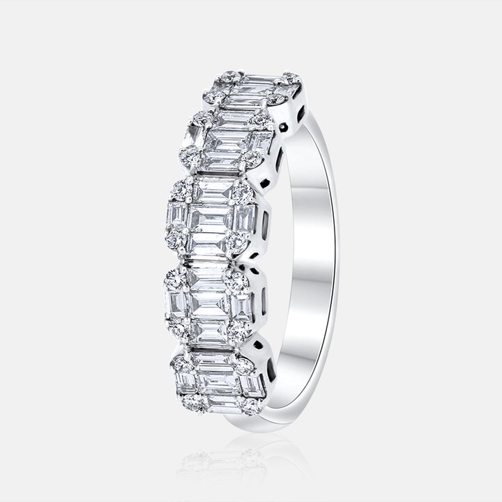 18 Karat White Gold Right Hand Ring with .86 carats of Baguette and Round Diamonds
