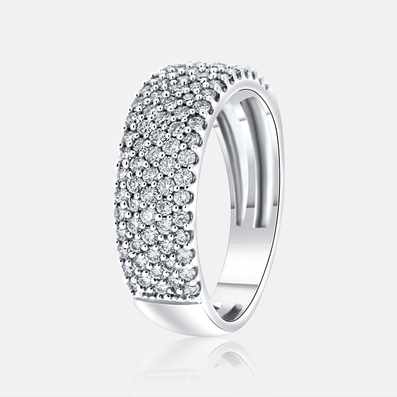 Multi Row Pavé Right Hand Ring with .88 carat of Diamonds in 14 Karat White Gold