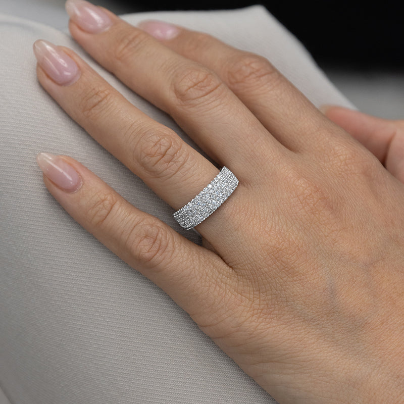 Multi Row Pavé Right Hand Ring with carat of Diamonds in 14