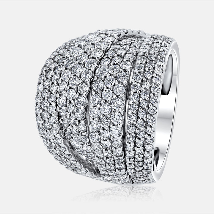 14 Karat White Gold Multi Row Right Hand Ring with 3.82 carat of Round Diamonds