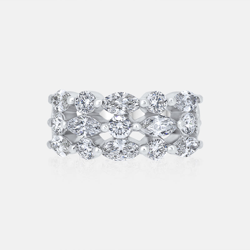 14 Karat White Gold Multishape Diamond Right Hand Ring with 2.11 Carat of Diamonds