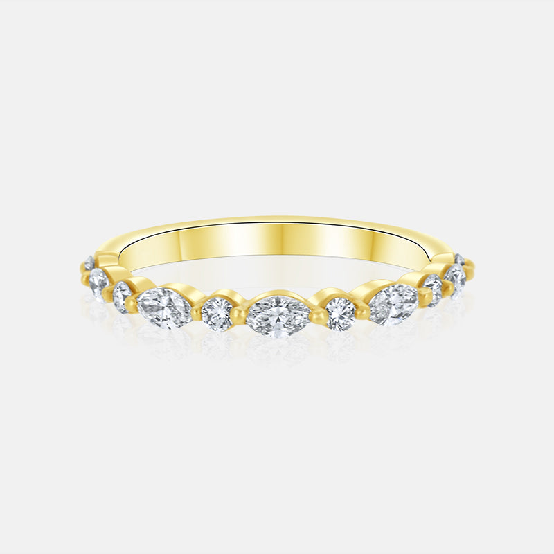 Marquise and Round Diamond Wedding Band with .50 Carat of Diamonds in 14 Karat Yellow Gold
