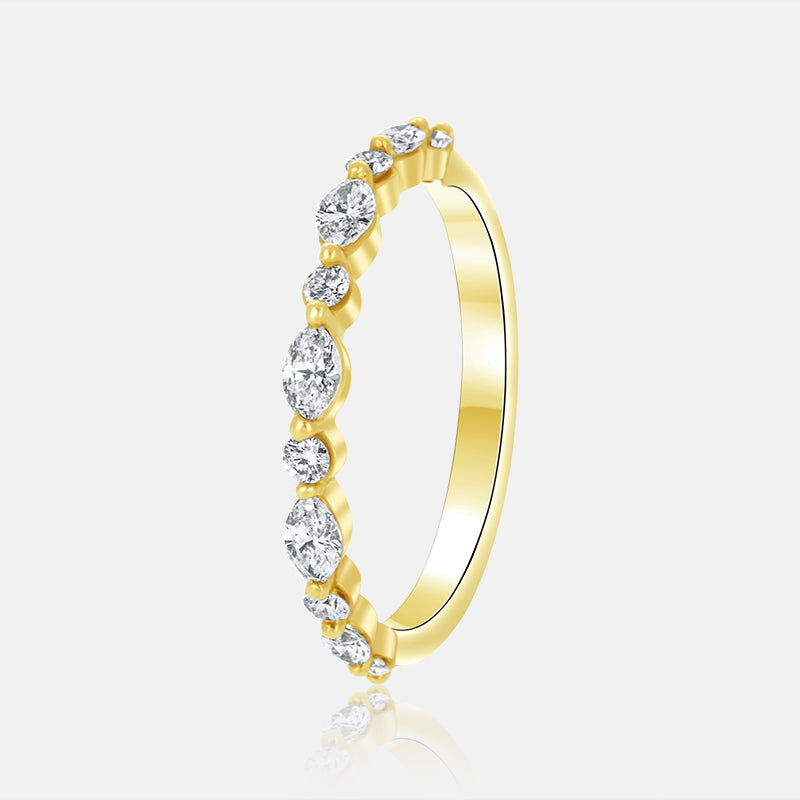 Marquise and Round Diamond Wedding Band with .50 Carat of Diamonds in 14 Karat Yellow Gold
