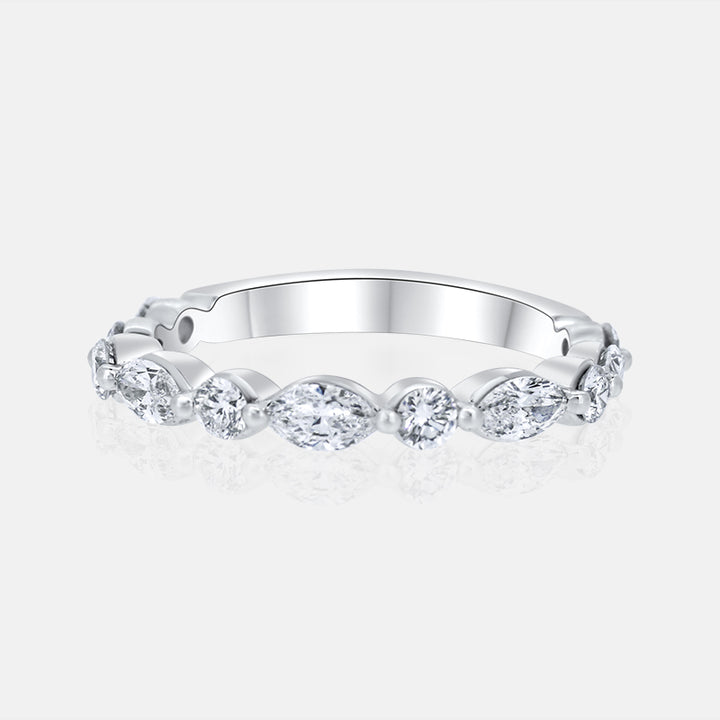 Marquise and Dot Ladies Wedding Band in14K White Gold with 1.00 Carat of Diamonds