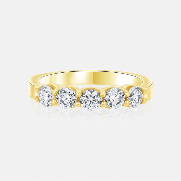 Five Stone Diamond Wedding Band with 1.17 Carats of Diamonds in 14 Karat Yellow Gold