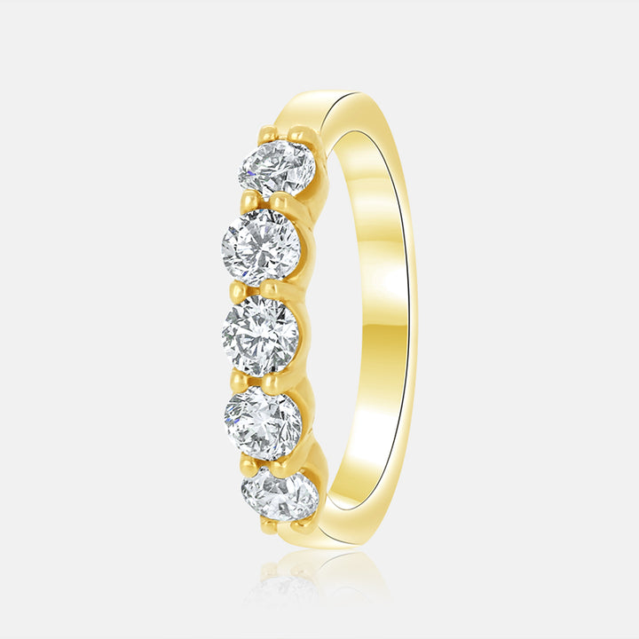 Five Stone Diamond Wedding Band with 1.17 Carats of Diamonds in 14 Karat Yellow Gold
