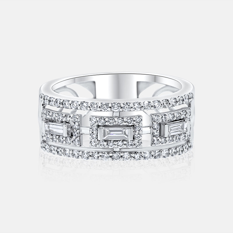 14 Karat White Gold Ladies Right Hand Ring with .73 Carats of Baguette and Round Diamonds